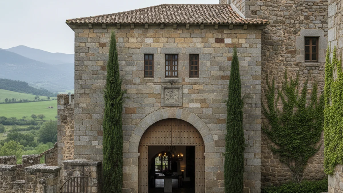 Vista exterior de un edificio histórico que alberga un parador nacional, con elementos arquitectónicos antiguos.