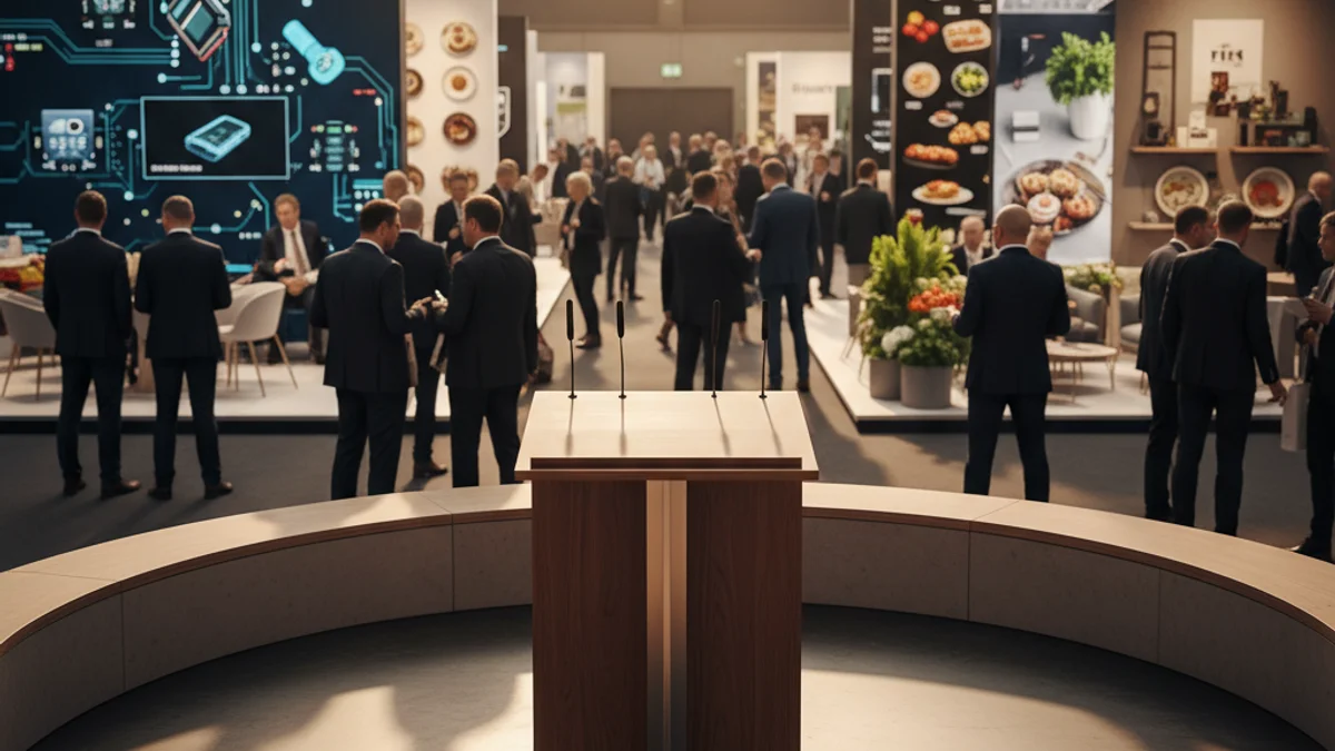 Imagen genérica de un espacio de presentaciones en una feria profesional del sector turístico.