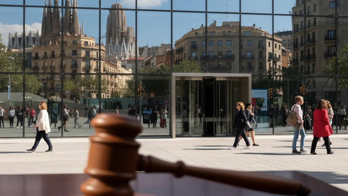 Imagen genérica de la fachada de una escuela de negocios y un mazo de juez simbolizando un litigio.