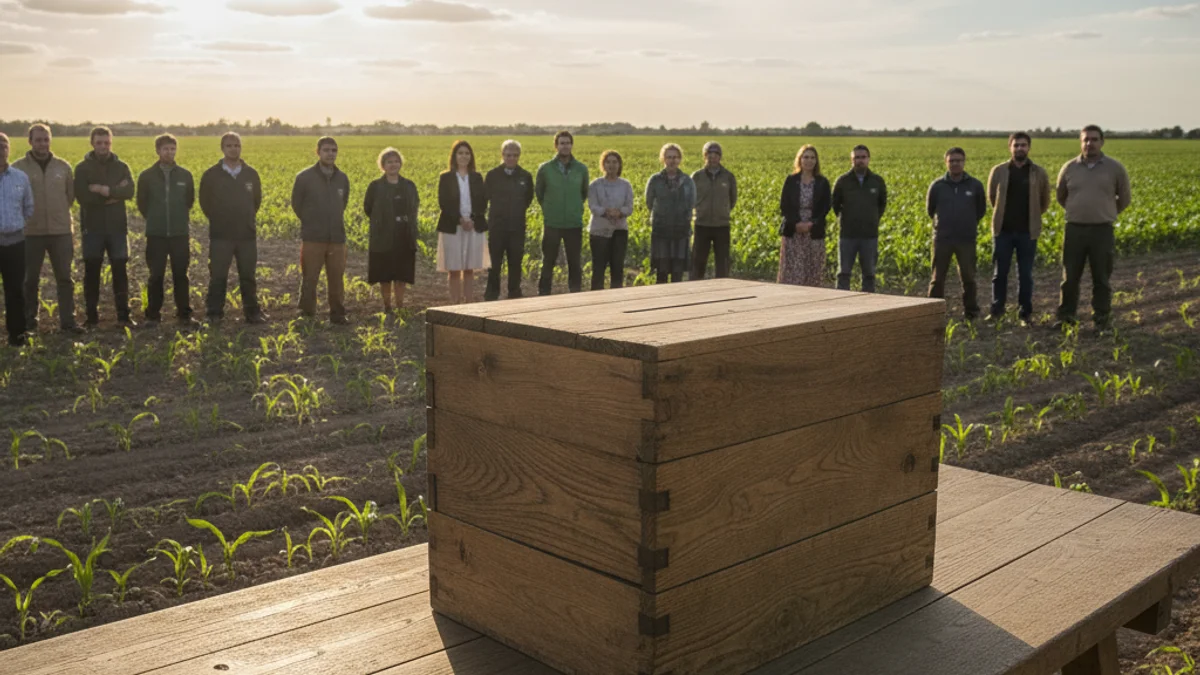 Imagen genérica de una urna electoral en un entorno agrícola.