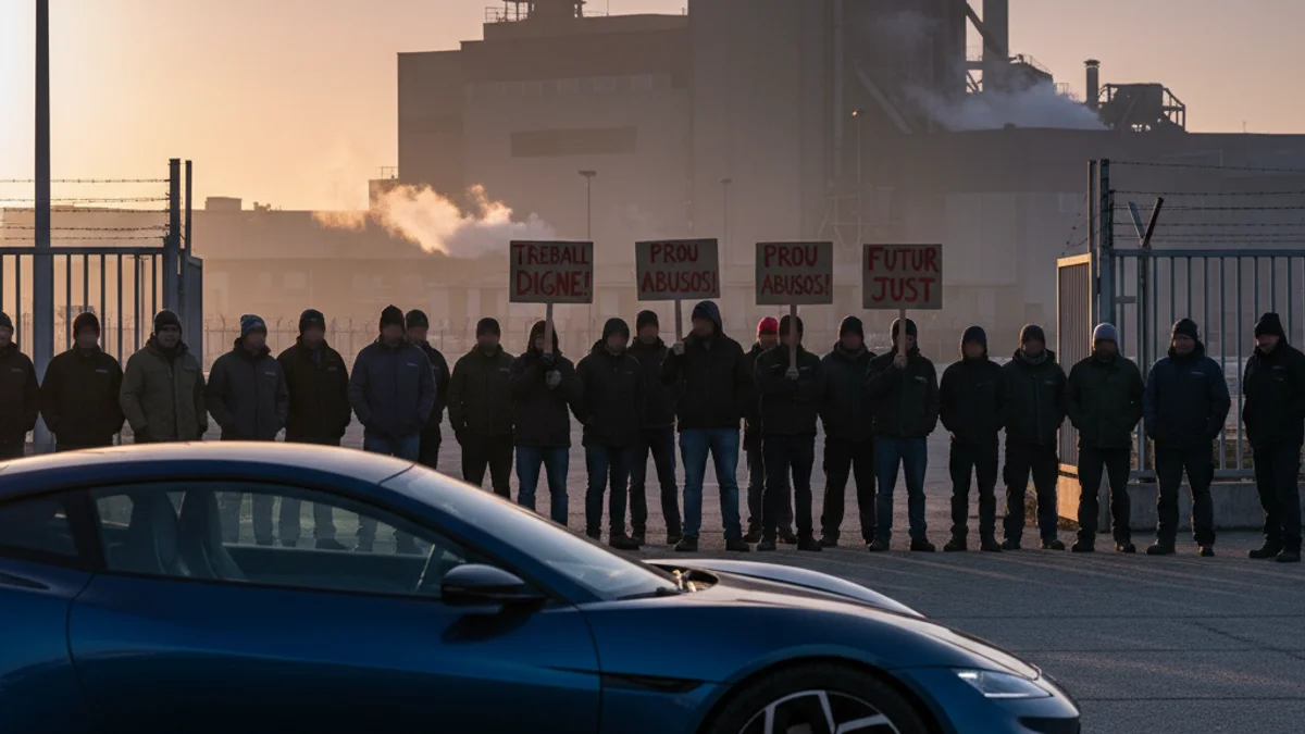 Imagen genérica de una protesta laboral a las puertas de una fábrica industrial.