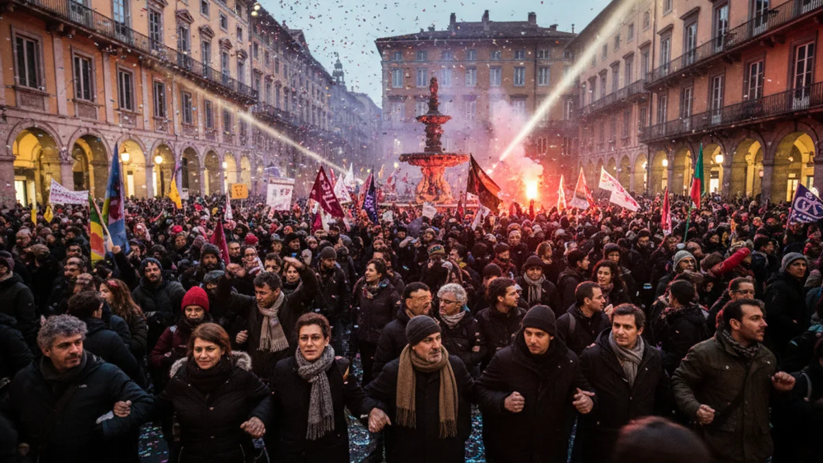 Imagen genérica de una manifestación de trabajadores en una plaza pública.