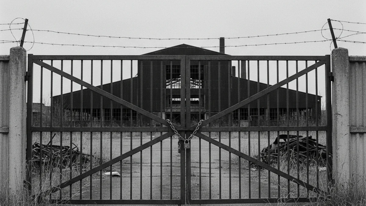 Imagen genérica de una planta industrial o fábrica con las puertas cerradas, simbolizando el cierre empresarial.