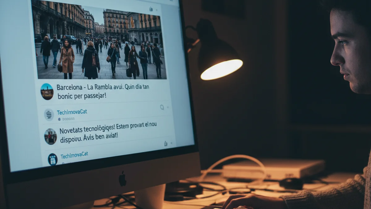 Imagen genérica de una pantalla de ordenador con una interfaz de red social en catalán.