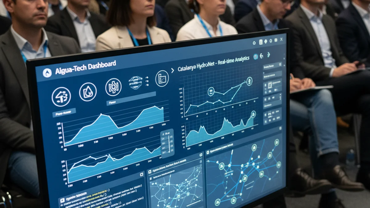 Imagen genérica de una pantalla con datos digitales sobre la gestión del ciclo del agua durante una jornada técnica.