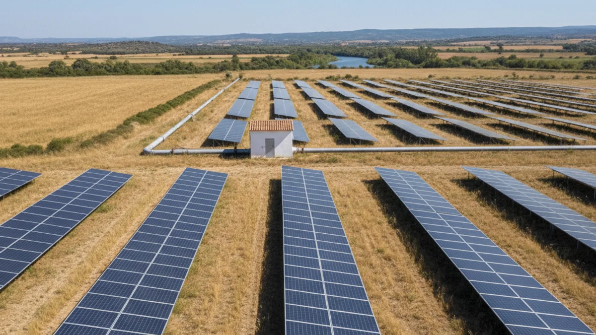 Imagen genérica de una planta de paneles solares instalada en una zona agrícola para el autoconsumo.