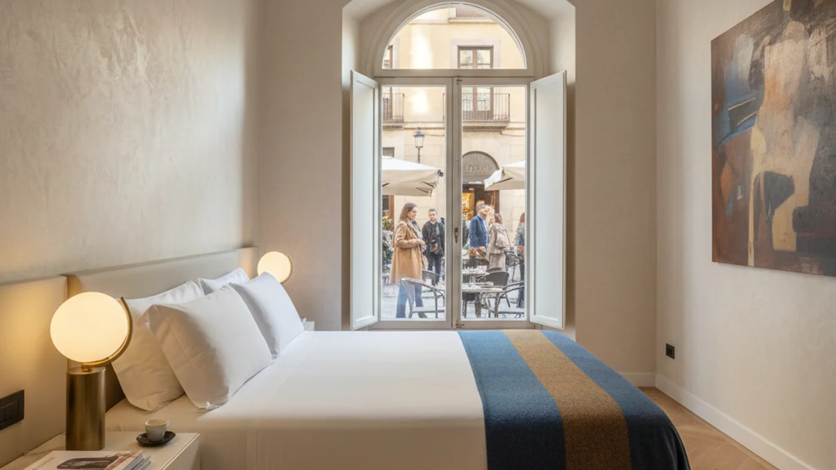 Imagen genérica del interior de una habitación de hotel de diseño moderno en un entorno urbano.