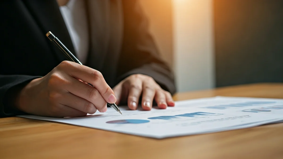 Imagen genérica de unas manos firmando un documento en un entorno de oficina, simbolizando la gestión empresarial y la innovación.