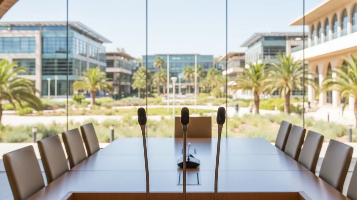 Imagen genérica de una conferencia empresarial en un entorno tecnológico.