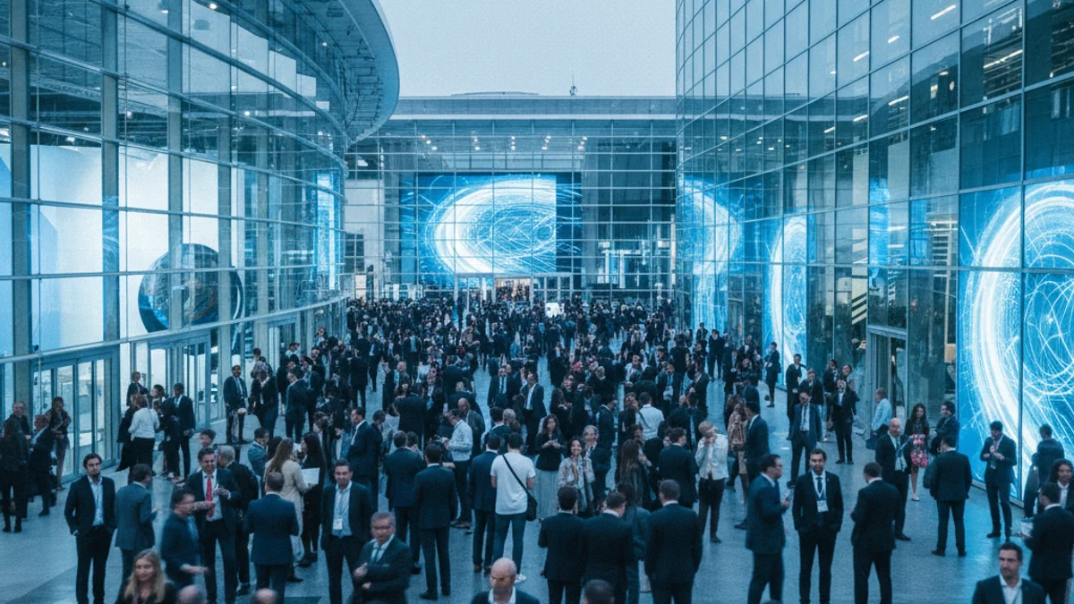 Imagen genérica de la entrada de un gran congreso tecnológico en Barcelona.