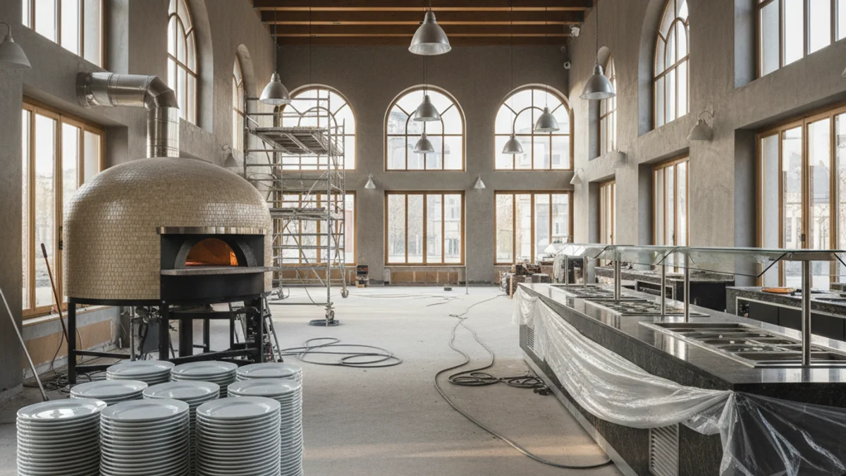 Imagen genérica del interior de un gran restaurante de buffet libre con una barra de servicio moderna.