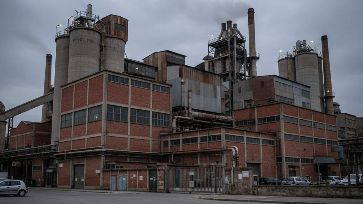 Imagen genérica del exterior de una planta industrial durante el atardecer.