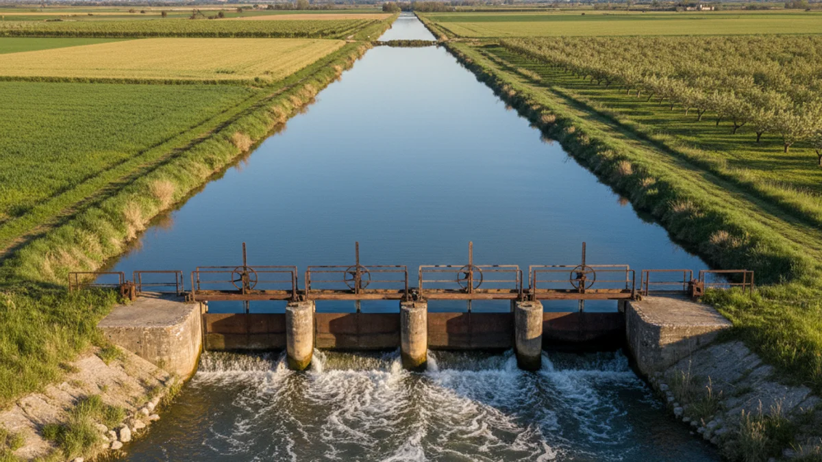 Imagen genérica de las compuertas de un canal de riego en una zona agrícola.