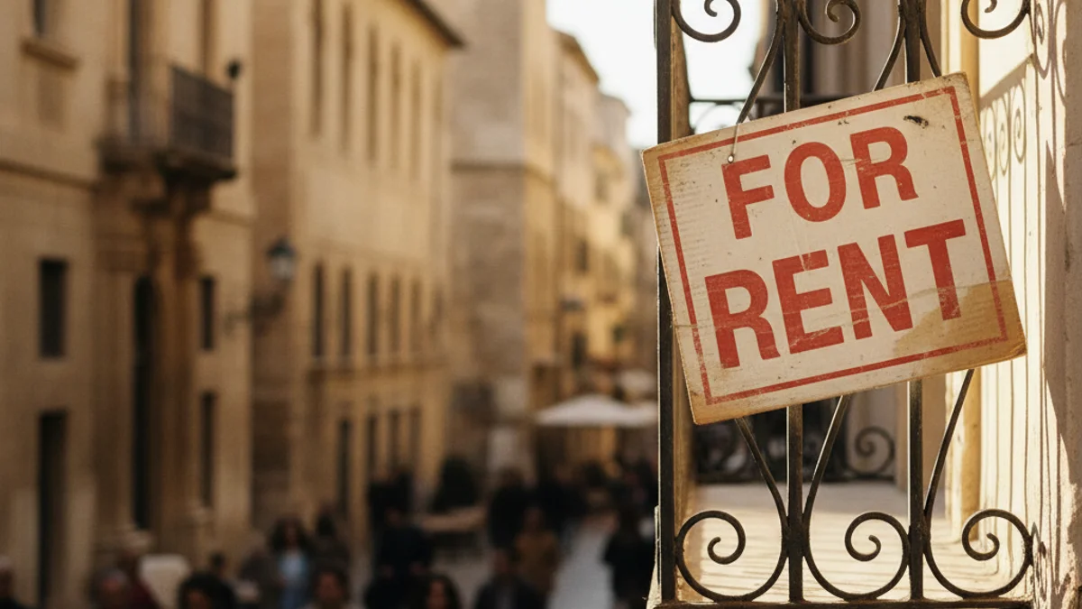 Imagen genérica de un cartel de alquiler en un balcón de una ciudad catalana.