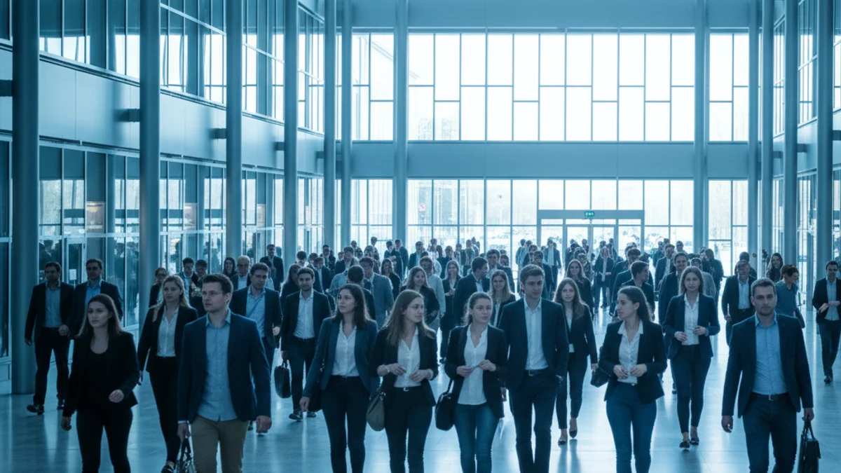 Imagen genérica de jóvenes trabajando en un gran congreso tecnológico.