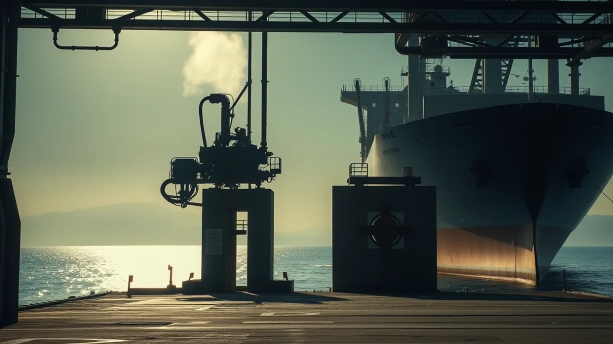 Imagen genérica de las obras de mejora en un muelle portuario con maquinaria de ingeniería.