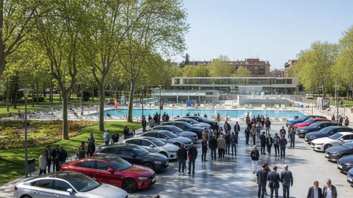 Imagen genérica de una exposición de vehículos al aire libre en un recinto ferial.