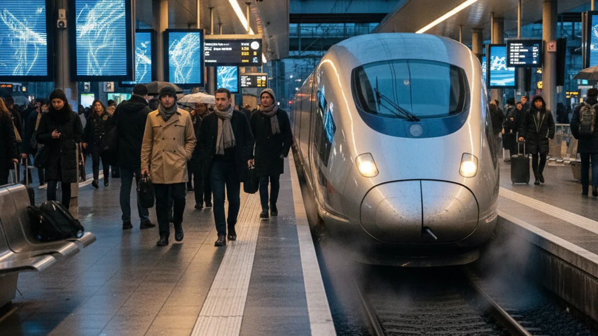 Imagen genérica de una estación de tren moderna durante la llegada de un convoy.
