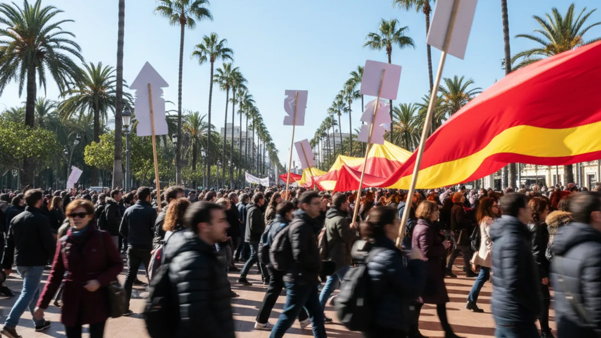 Imagen genérica de una concentración de personas en una calle con palmeras para reclamar mejoras laborales.