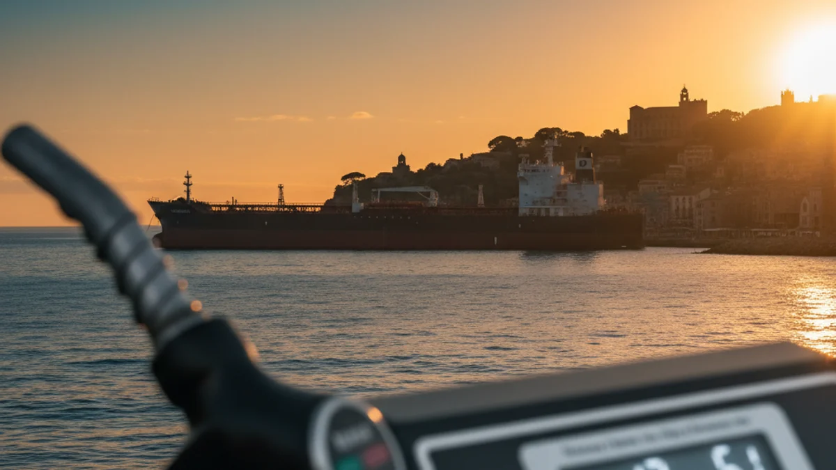 Imagen genérica de un buque petrolero anclado en el mar durante el atardecer.
