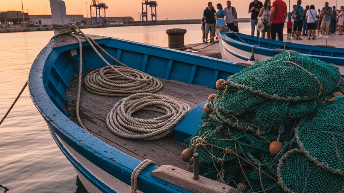 Imagen genérica de una embarcación de pesca amarrada en el puerto con las redes recogidas.