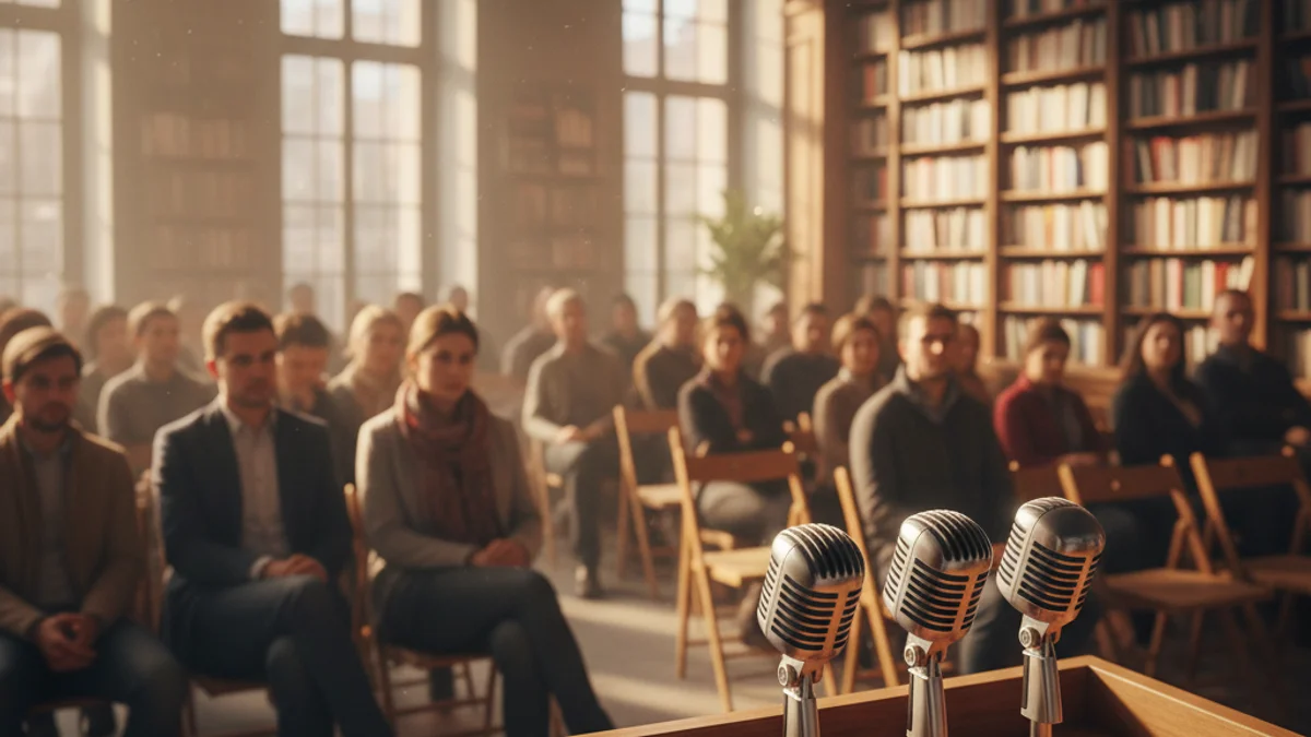 Imagen genérica de una mesa redonda sobre tecnología en una librería.