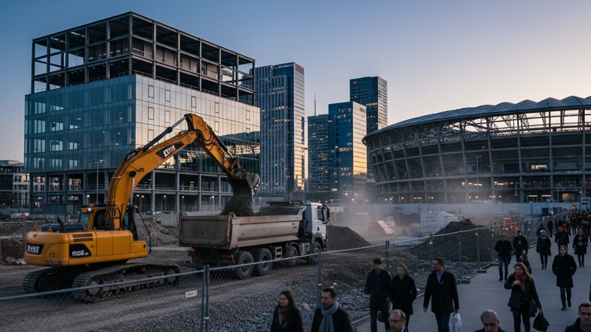 Imagen genérica de maquinaria de obras preparando un terreno para una nueva construcción comercial.
