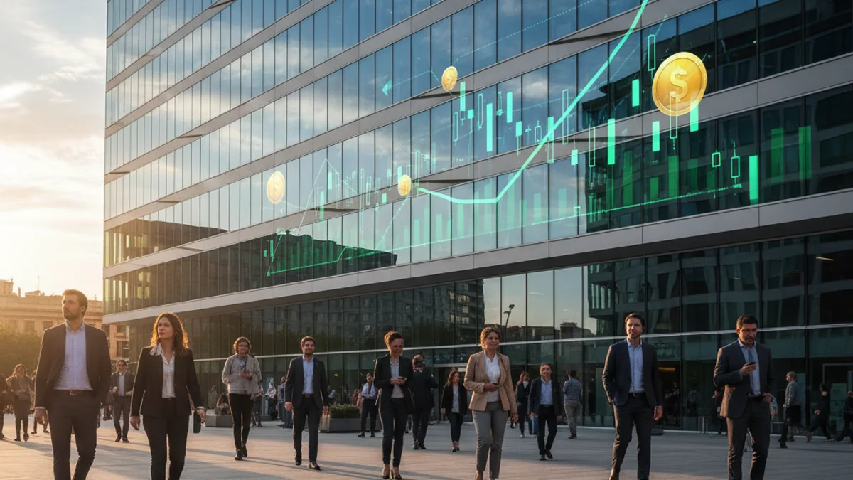 Imagen genérica de la fachada de vidrio de una sede corporativa moderna que simboliza el crecimiento económico.