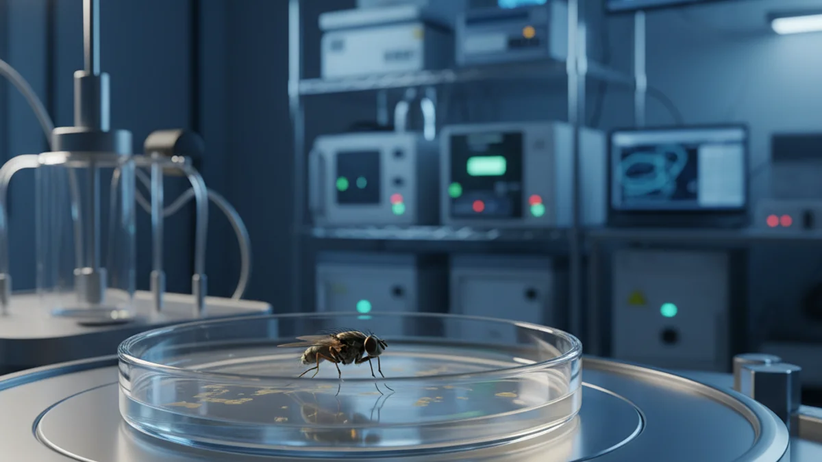 Imagen genérica de una mosca de la fruta utilizada en investigación biomédica en un laboratorio.