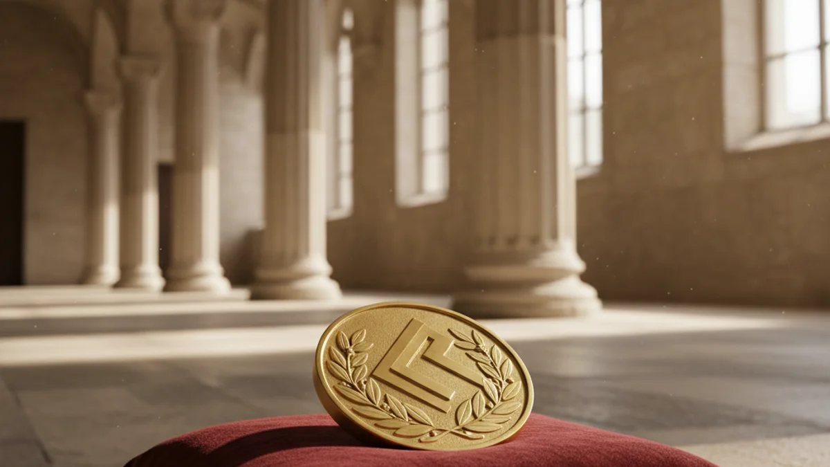 Imagen genérica de una medalla de honor dorada sobre un fondo institucional.