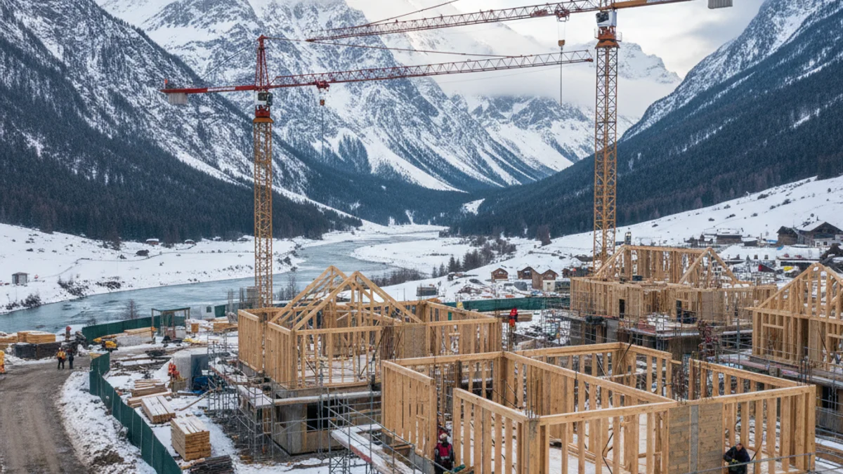 Imagen genérica de las obras de construcción de viviendas en una zona de montaña.