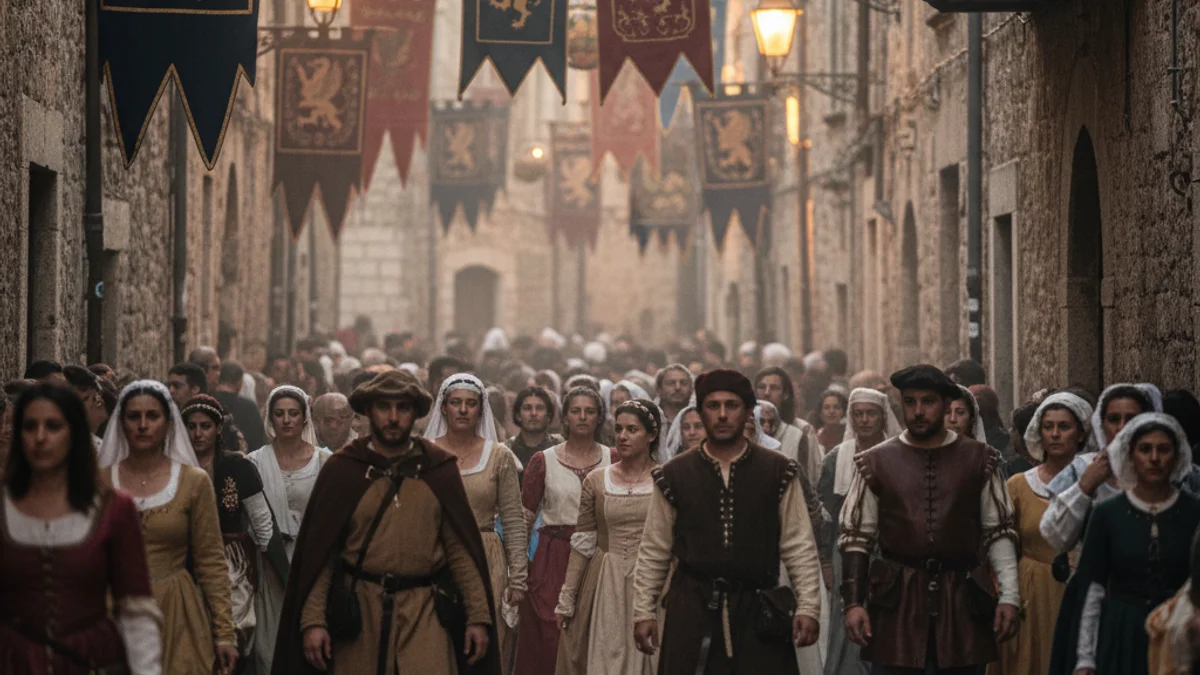 Imagen genérica del ambiente festivo en una calle histórica durante una celebración popular.