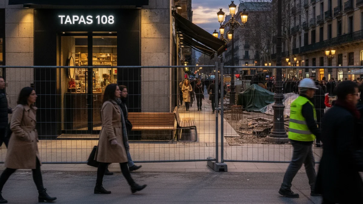 Imagen genérica de la fachada de un nuevo restaurante en una calle en obras en Barcelona.