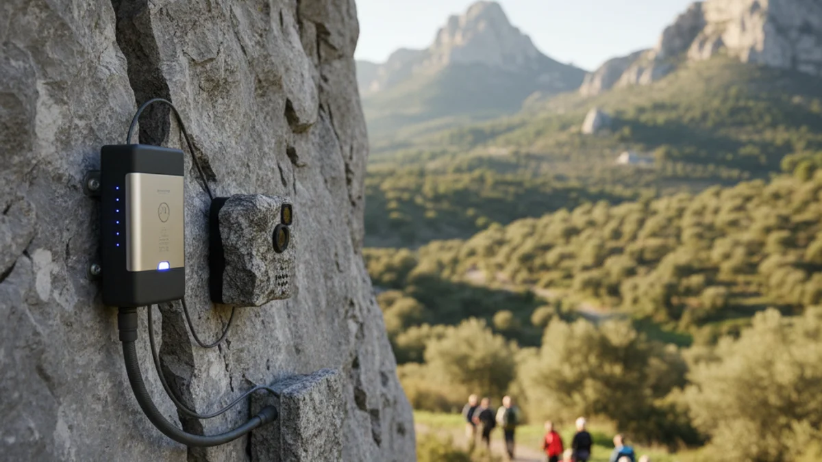Imagen genérica de sensores tecnológicos instalados en un entorno natural para el monitoreo de la fauna.