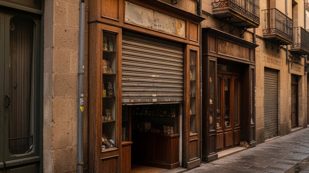 Imagen genérica de una persiana metálica de un comercio local a medio cerrar.