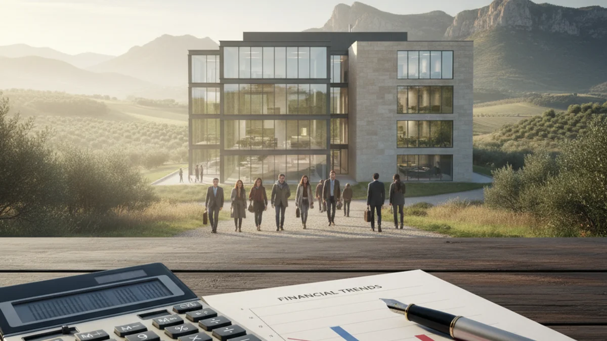 Imagen genérica de una calculadora y gráficos de barras sobre una mesa de despacho.