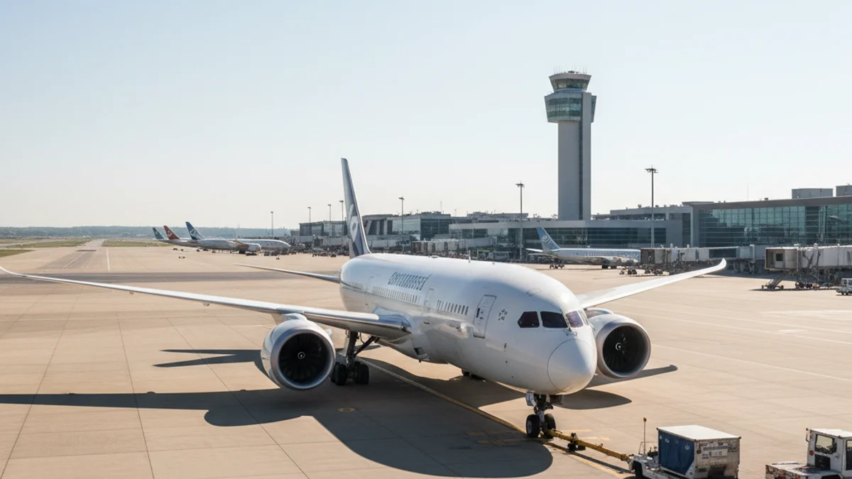 Imagen genérica de un avión comercial en la pista de un aeropuerto durante el verano.