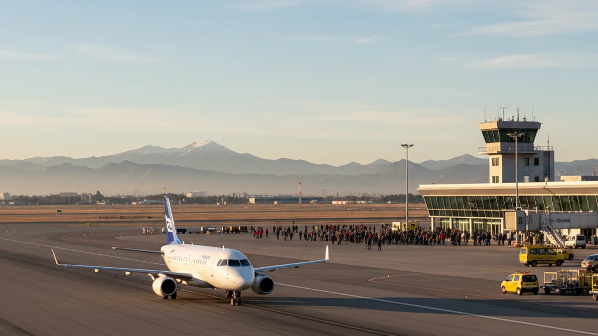 Imagen genérica de la pista de despegue de un aeropuerto con un avión comercial.