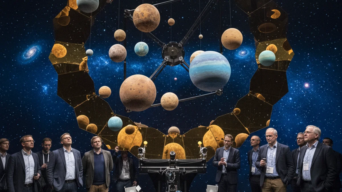 Imagen genérica de un sistema planetario con diversos astros orbitando una estrella.