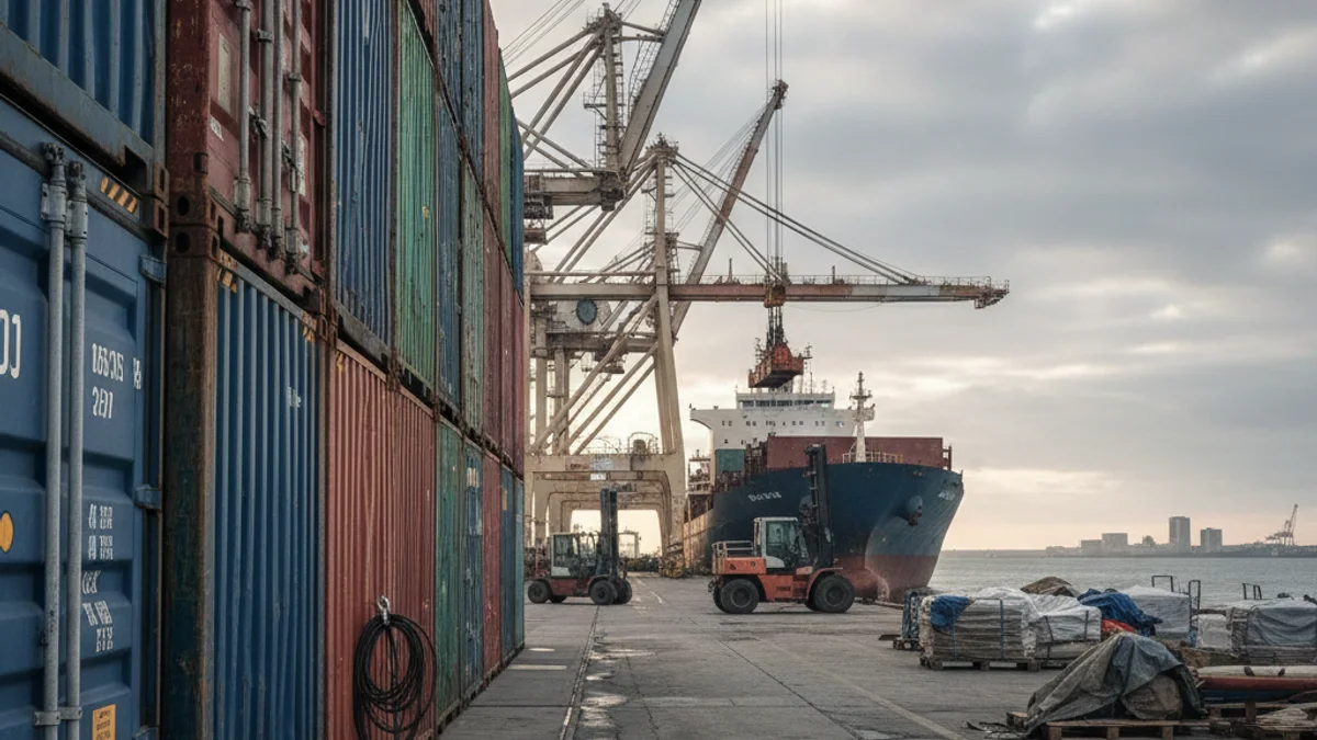 Imagen genérica de contenedores de transporte en un puerto comercial que simboliza el comercio internacional.