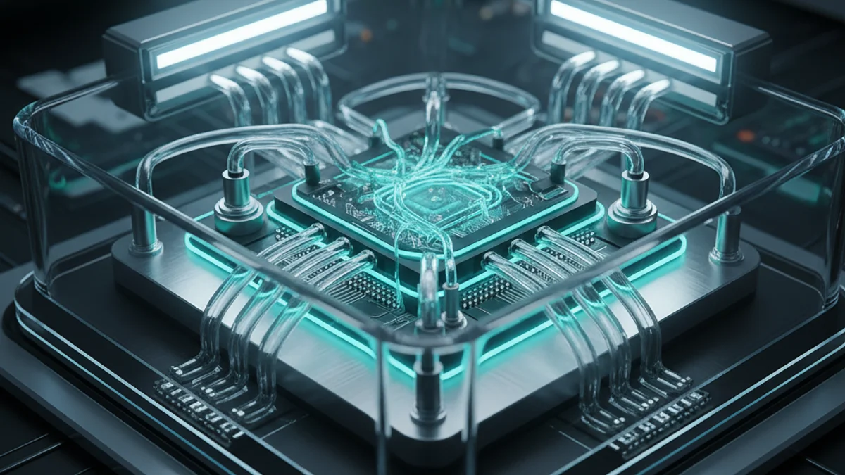 Imagen genérica de un sistema de refrigeración líquida para chips de alta potencia.