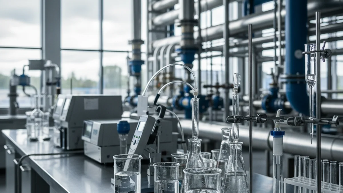 Imagen genérica de un laboratorio de tratamiento de aguas con material científico.