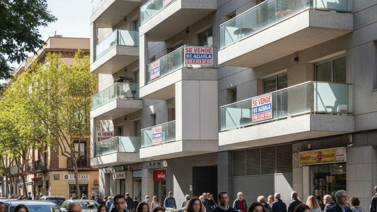 Imagen genérica de carteles de venta y alquiler en un bloque de pisos.