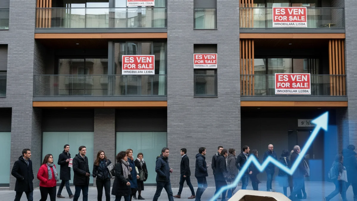 Imagen genérica de unas llaves sobre una mesa con un fondo de edificios residenciales.