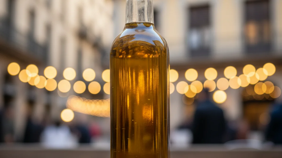 Imagen genérica de una botella de aceite de oliva virgen extra en una feria gastronómica.