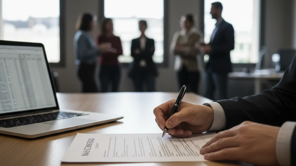 Imagen genérica de una persona firmando un contrato laboral en una oficina.