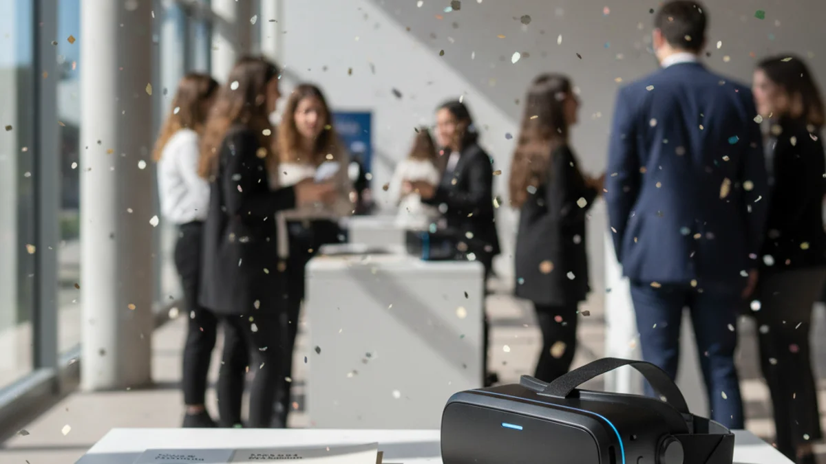 Imagen genérica de unas gafas de realidad virtual en una feria de empleo universitaria.