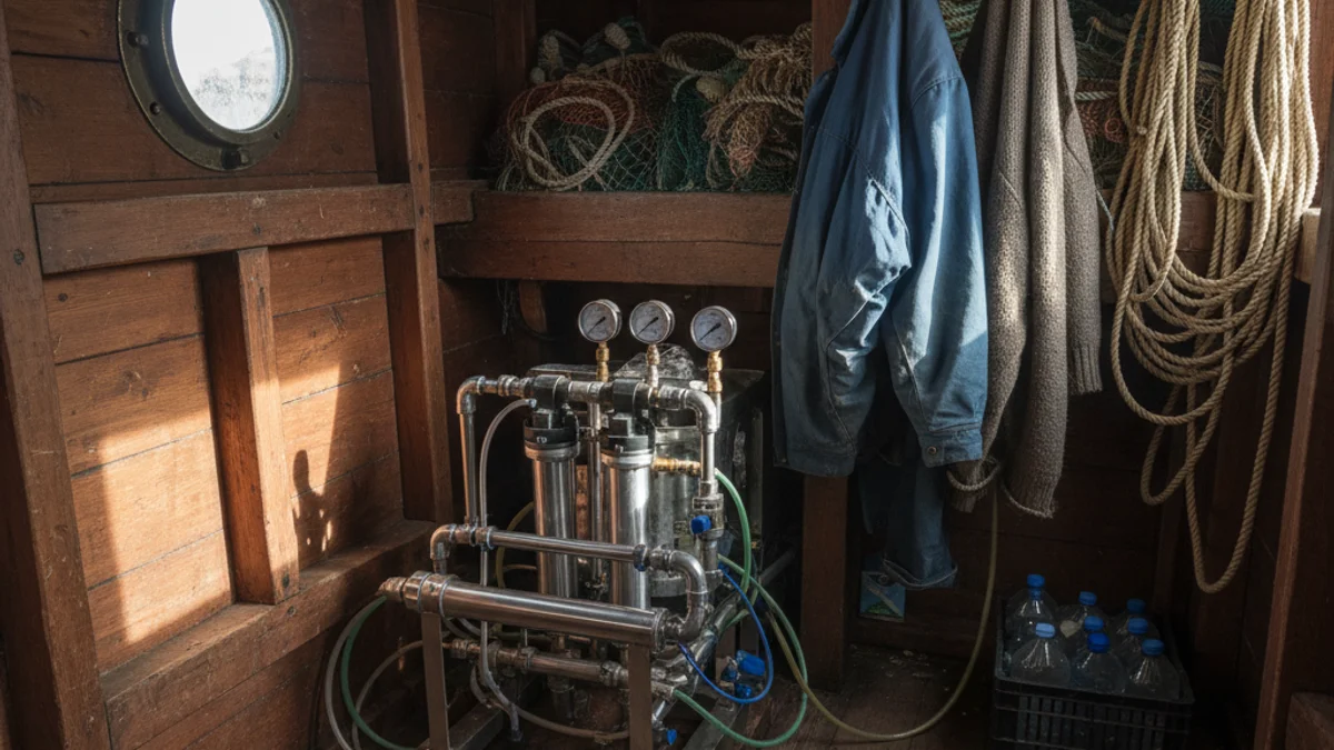 Imagen genérica de un sistema de desalinización de agua instalado en el interior de una embarcación.