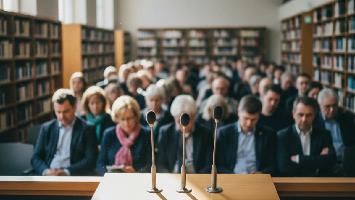 Imagen genérica de una sala de conferencias en una biblioteca durante una charla sobre tecnología.