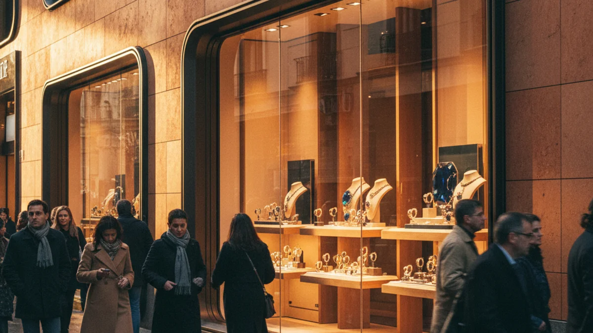 Imagen genérica de la fachada de una joyería de lujo con arquitectura modernista.